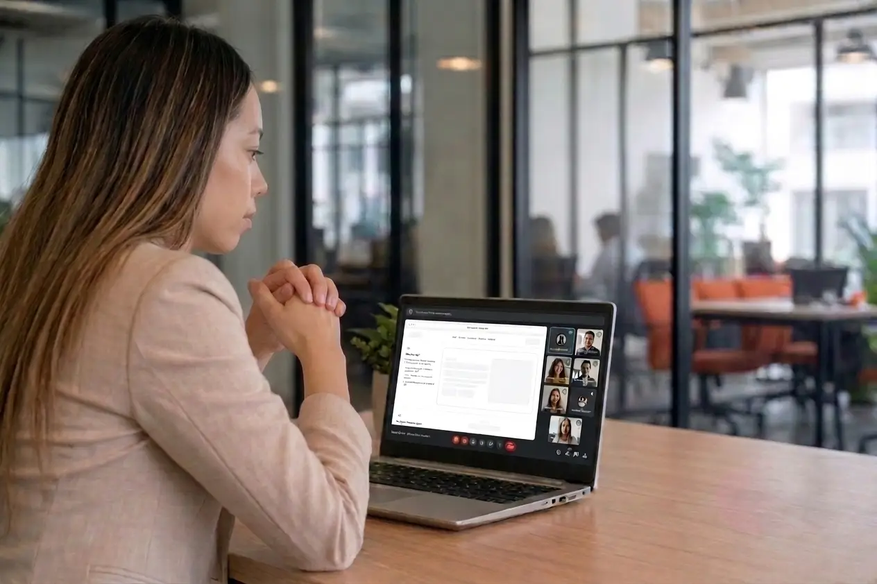 J-Node team in a remote client session — video call and collaborative review.